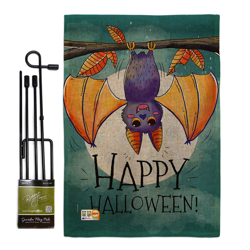 « happy halloween bat automne », impression en polyester de 2 côtés 18,5 x 13 po ensemble de drapeau
