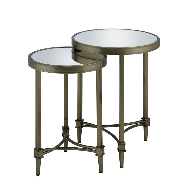 Aditya Contemporary Round End Table Set in Mirrored and Antique Brass