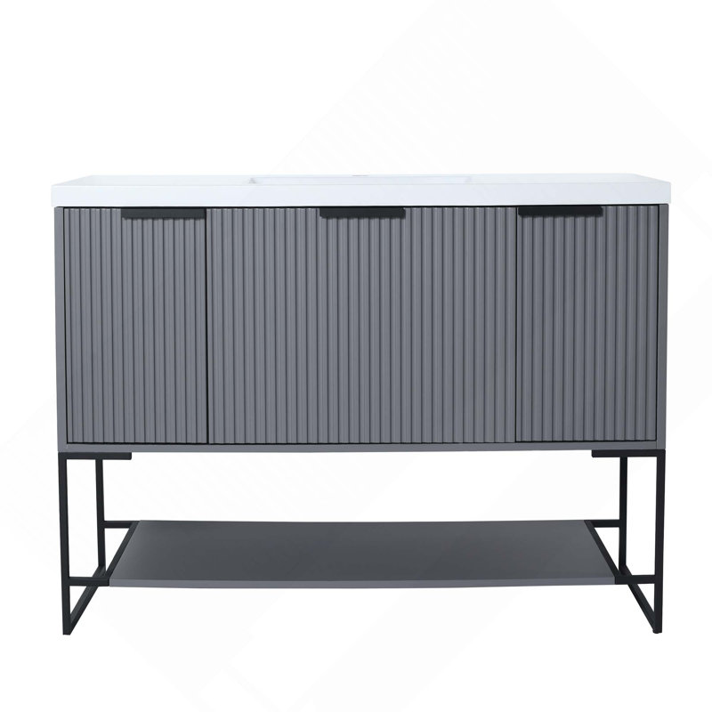 Meuble-lavabo autoportant de 48 pouces avec lavabo en résine et tablette ouverte