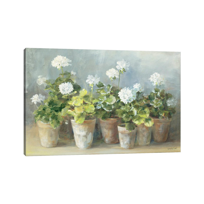 White Geraniums by Danhui Nai - Painting on Canvas, 152.5 cm H x 101.5 cm W x 3.175 cm D, Wrapped Canvas