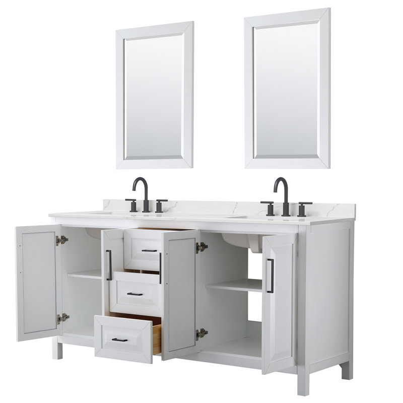 Daria 72'' W Vanity, Matte Black, White, White Quartz