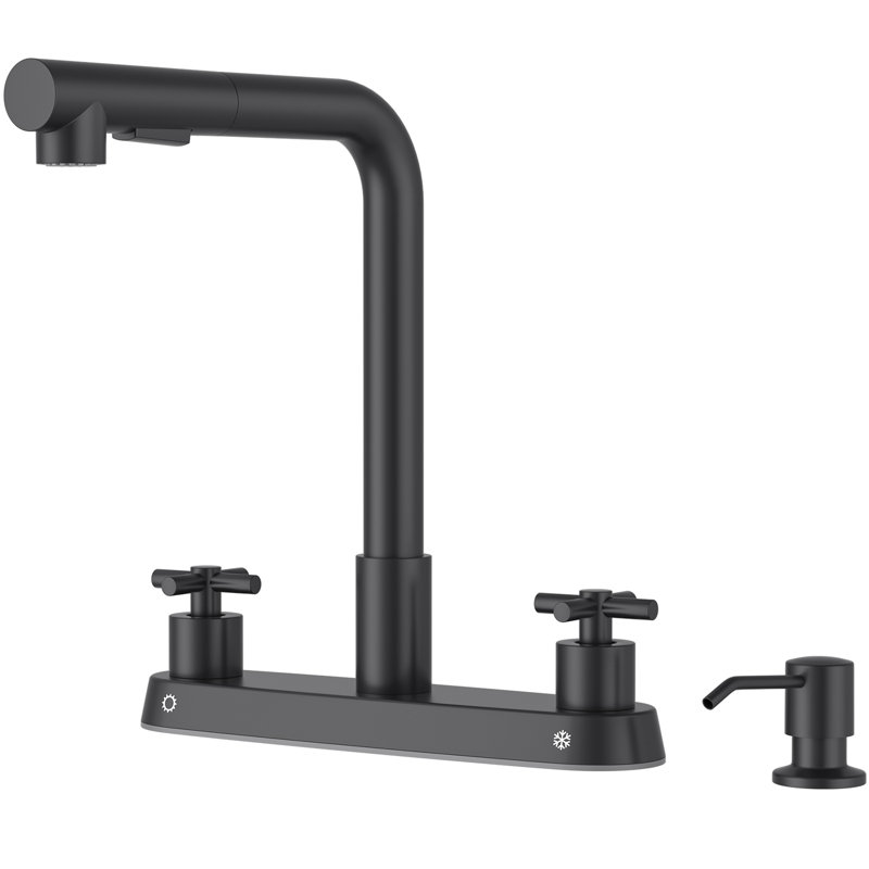Double Handle Kitchen Faucet With Soap Dispenser, Brushed Nickel
