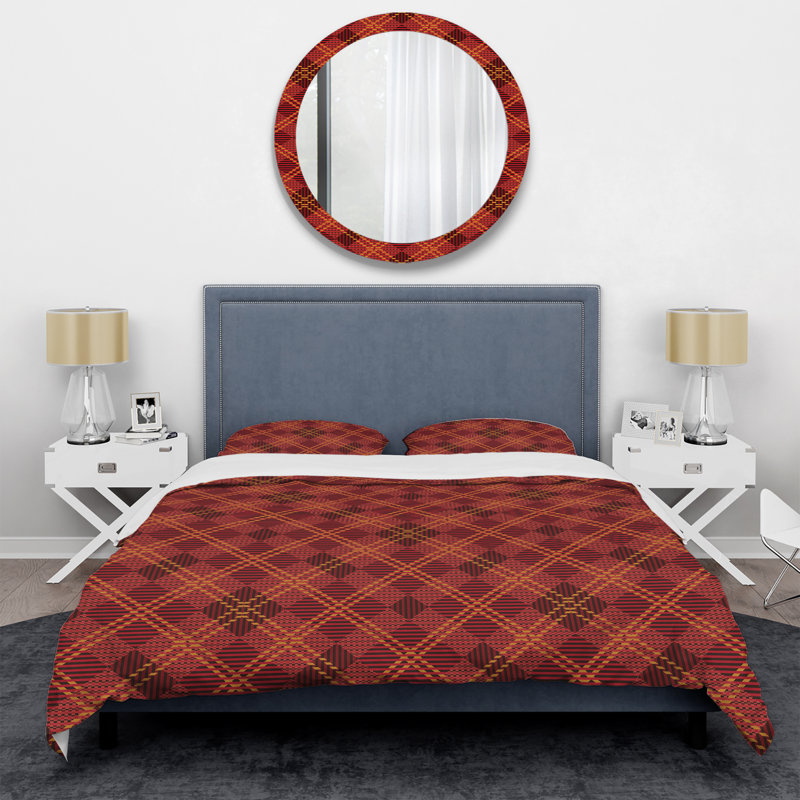 Tartan à carreaux brun - ensemble de housse de couette abstrait - microfibre de polyester