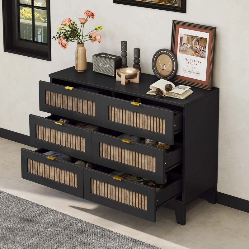 Commode 6 tiroirs Rinyah, Noir