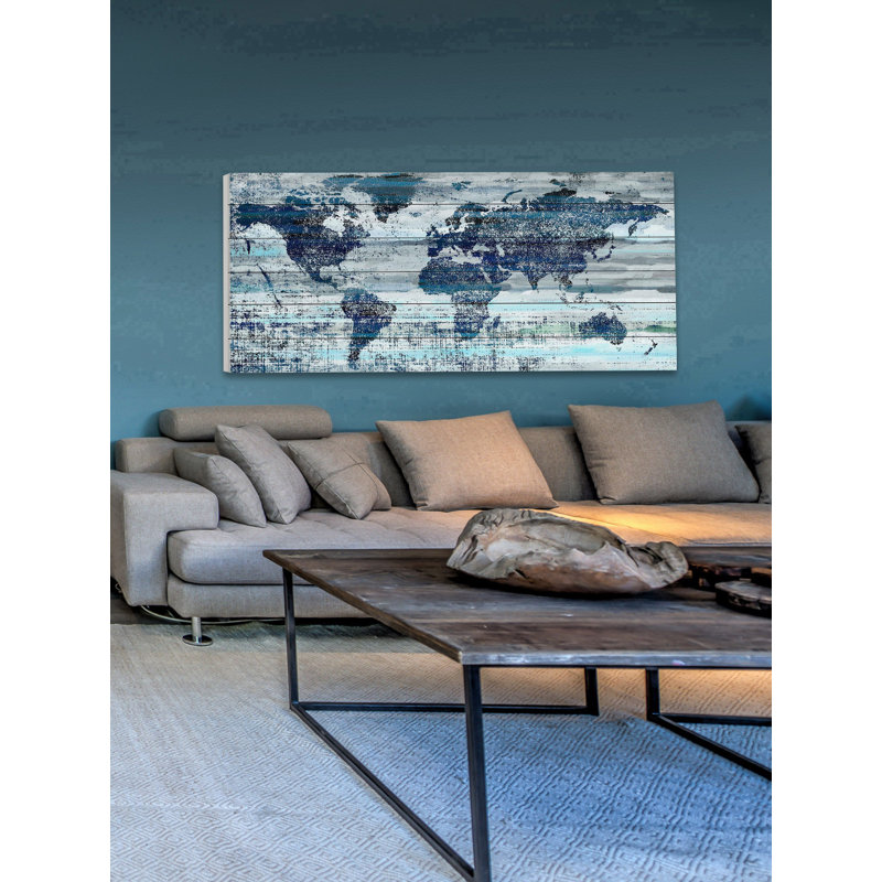Pays indigo - Impression sur bois, H 20 po x l 40 po