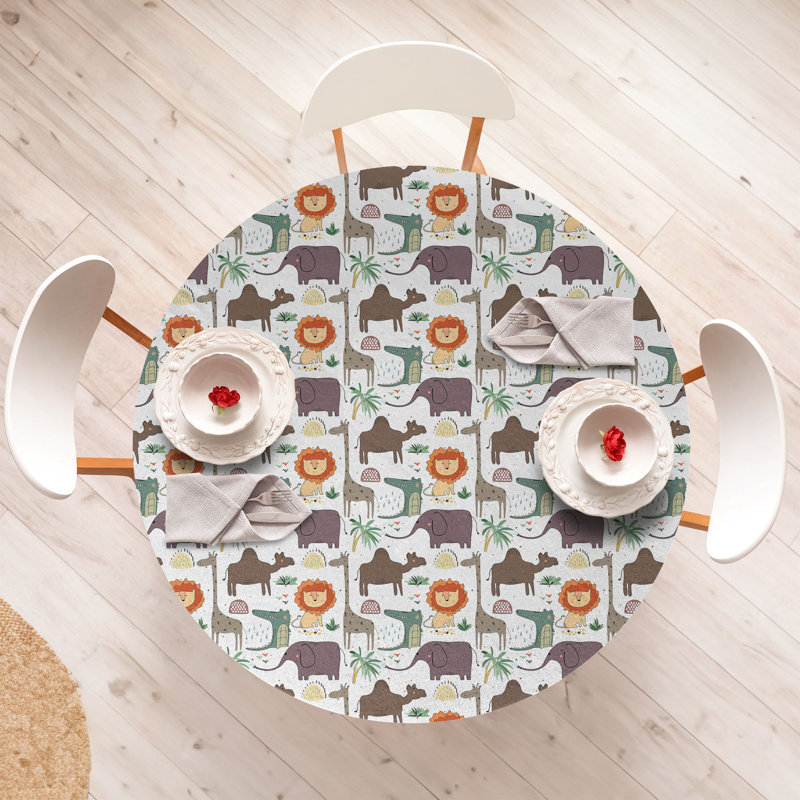 East Urban Home Lion Fitted Round Tablecloth Diameter Multicolor