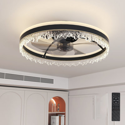 Black Smart Ceiling Fan Light With Silent Function, Multi-Speed Adjustment