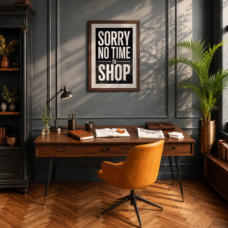 Sorry No Time to Shop Typography - Framed Print, Walnut, A4 - 29.7 x 21.0 cm