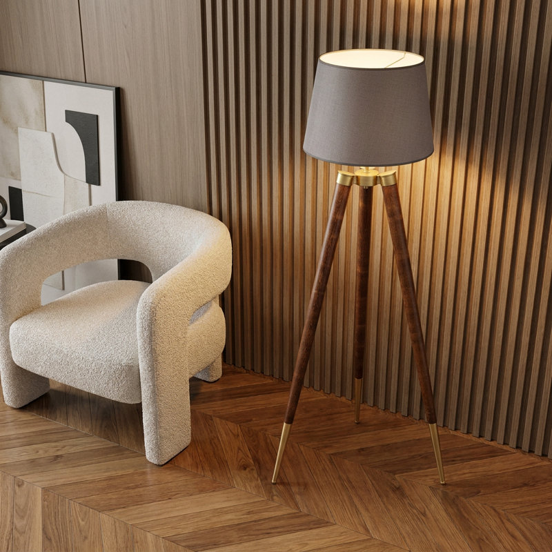 Cascade Grey / Walnut Drum Shade Floor Lamp