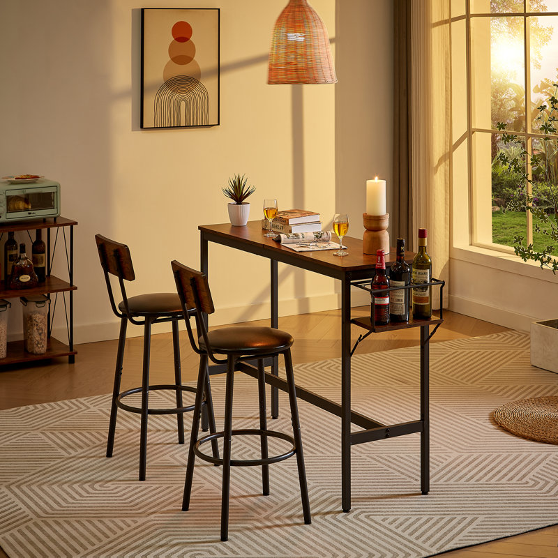 Upholstered Bar Stools with Backrest Set of 3