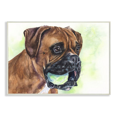 " Boxer With Ball Dog Pet Animal Watercolor Painting "