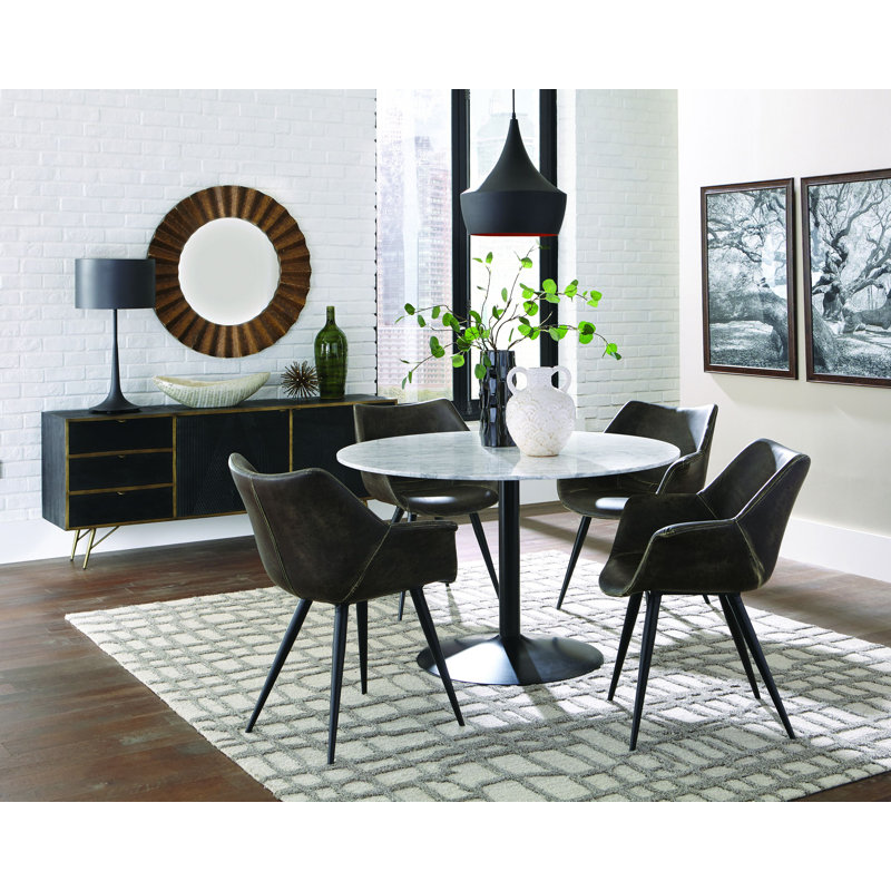 Galbaugh Round Marble Top Metal Base Dining Table
