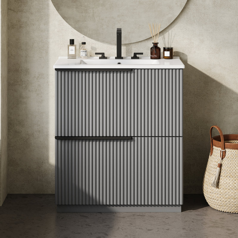 Bathroom Vanity With Ceramic Sink, Gray