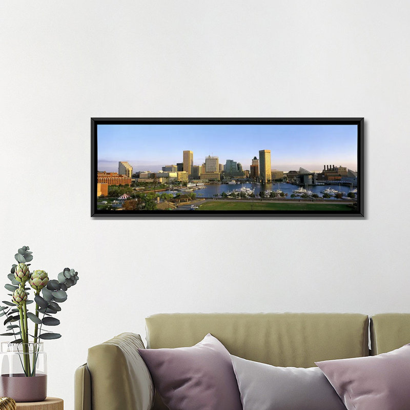 Baltimore panoramique, « maryland », reproduction de photo sur toile, H 12 po x l 36 po x P 1,5 po, Cadre noir