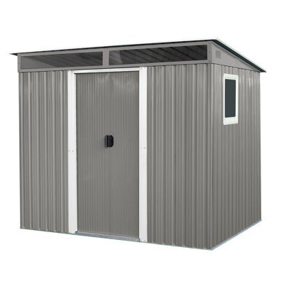 8 Ft. W X 6 Ft. D Outdoor Metal Storage Shed With Window, Transparent Plate, And Lockable Sliding Door For Garden And Lawn (Grey) (48 Sq. Ft.)
