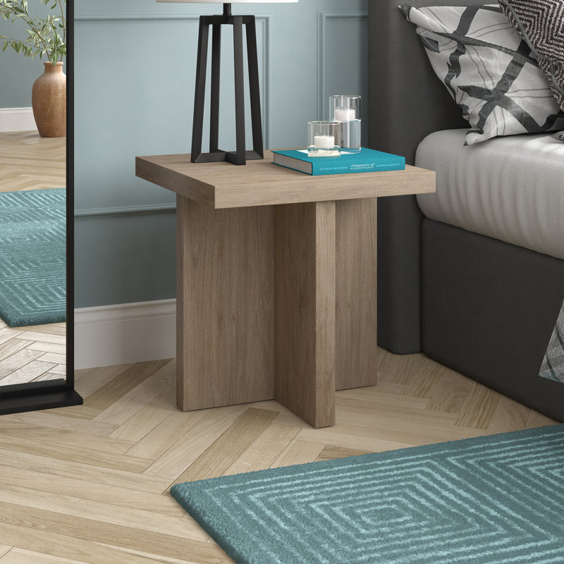 Elna 22" Wide Square Side Table in Antiqued Gray Oak, Antiqued Gray Oak