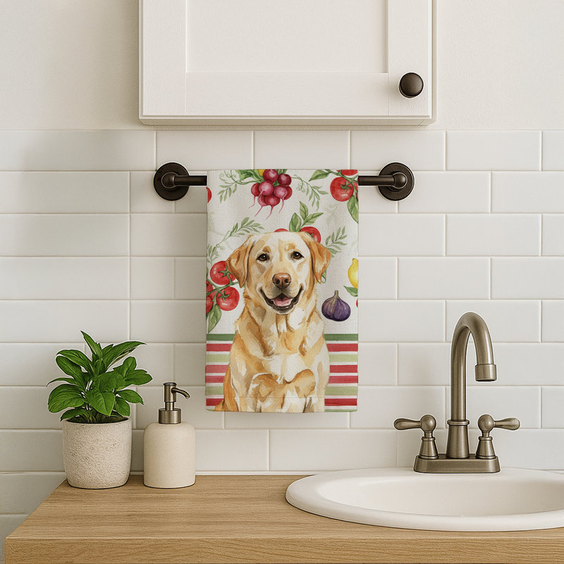 Yellow Labrador Retriever Vegetables Kitchen Towel, Yellow Labrador Retriever