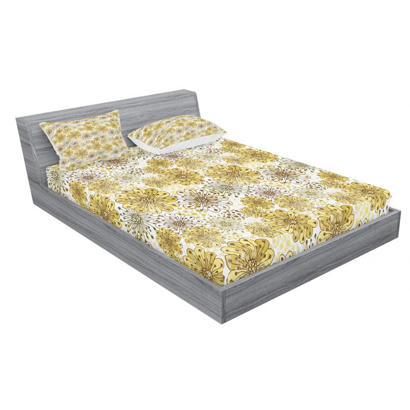 Microfiber Floral Sheet Set, Queen Sheet Set with Fitted Sheet