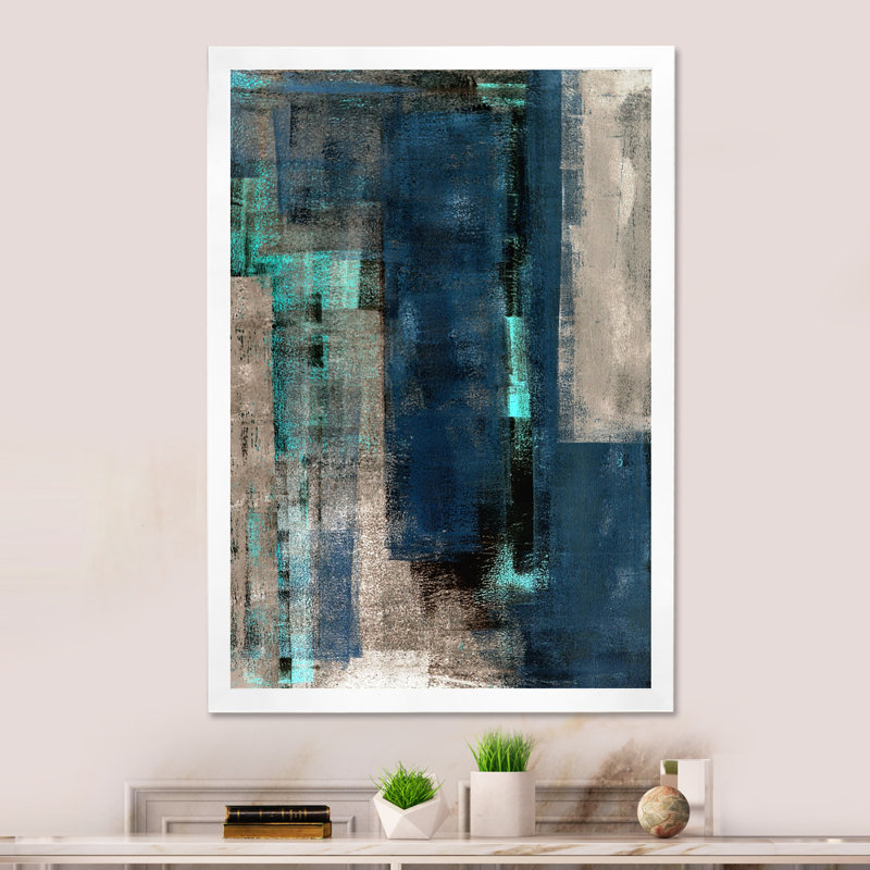 «Blue Meets Beige Abstract Art III» - Décoration murale moderne et contemporaine sur toile, H 20 po x l 12 po x P 1 po