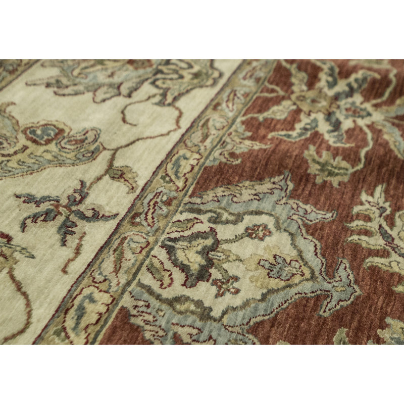 Tapis rouille et ivoire de haute qualité noué à la main
