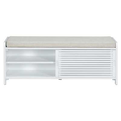 Shoe Bench With Storage And Cushion, Distressed Shutter Storage Bench With Retro Charm For Living Room, Entryway