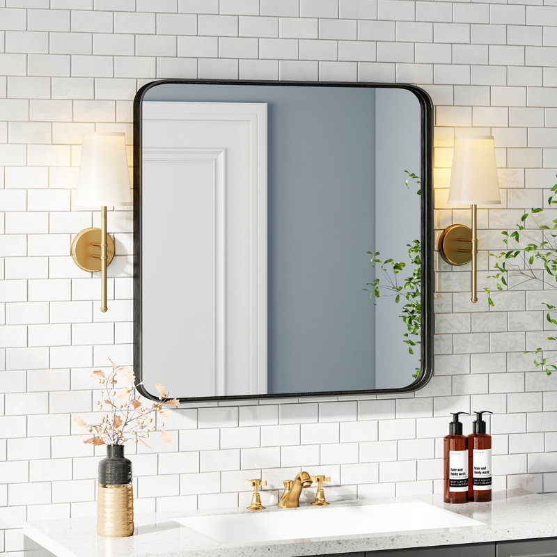 Aluminum Framed Rounded Rectangle Mirror, Wall Mounted Bathroom Vanity Mirror, Modern Horizontal/Vertical Entryway Wall Mirror