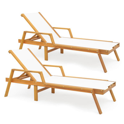 2 Pcs Outdoor Chaise Lounge With Adjustable 5-position Backrest Solid Wood Frame by Ebern Designs