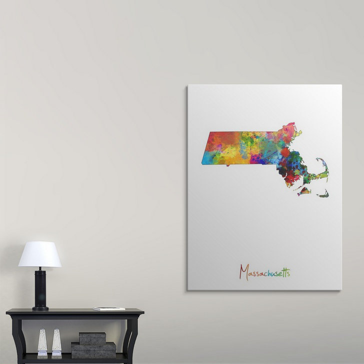 «Francy Massachusetts Map» par Michael Tompsett, reproduction de Francy, H 36 po x l 27 po x P 1,5 po, Toile