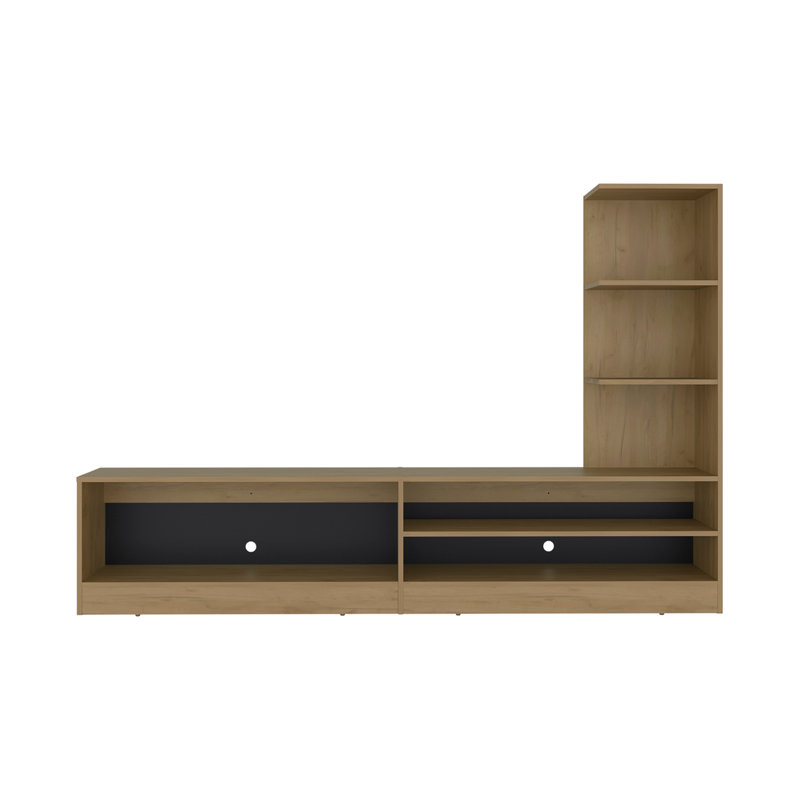 Meuble audio-vidéo moderne de 65 po avec rangement pour jeux vidéo, wengé et chêne naturel Belton