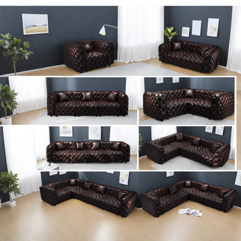 Canapé modulaire moderne en cuir synthétique capitonné à 4 places pour le salon