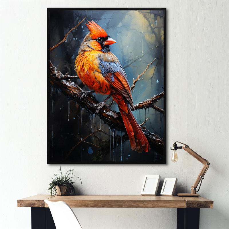 Animal écarlate Cardinal brillant - imprimé, H 20 po x l 12 po x P 1 po, Cadre flottant noir