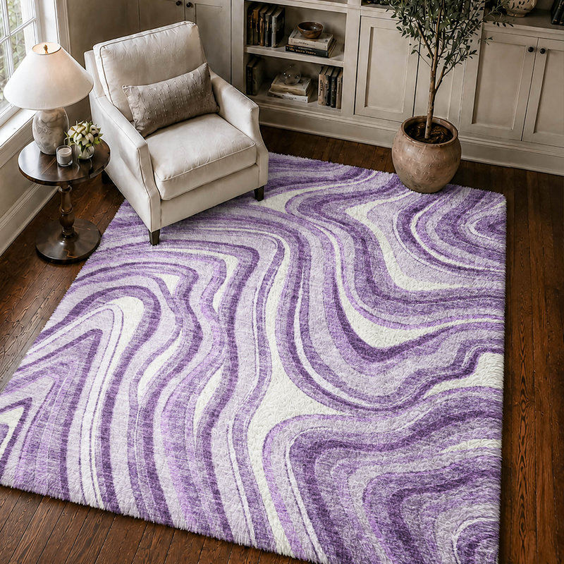 Tapis Dream Shag ADS756 à motifs tourbillonnants, lavable à la machine de qualité supérieure, Lavender, 10' x 14'