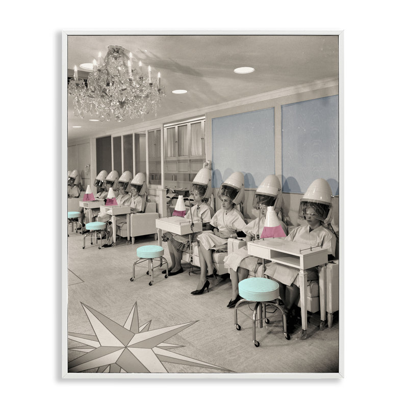 Giclée encadrée par un salon de coiffure rétro, design par Sophie 6, H 30 po x l 24 po