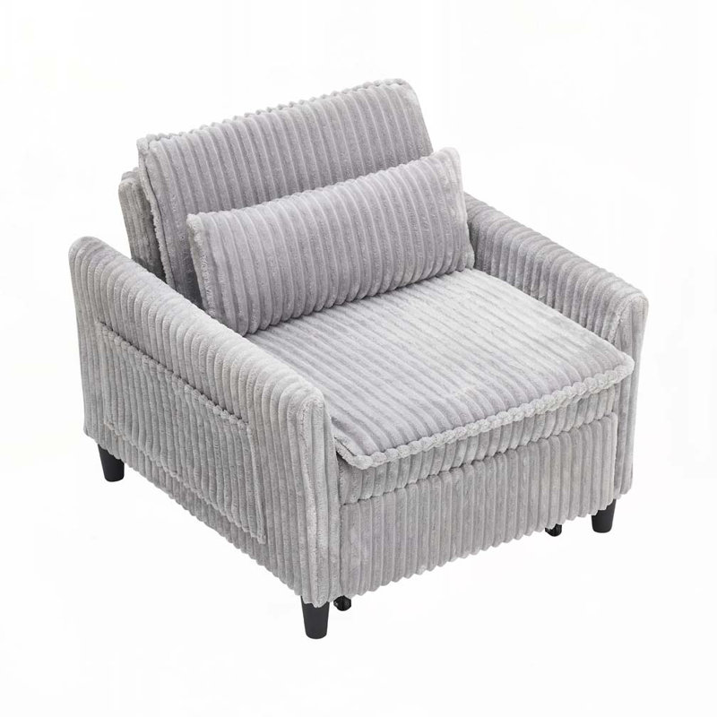 Fauteuil club en velours côtelé avec coussin, Gris