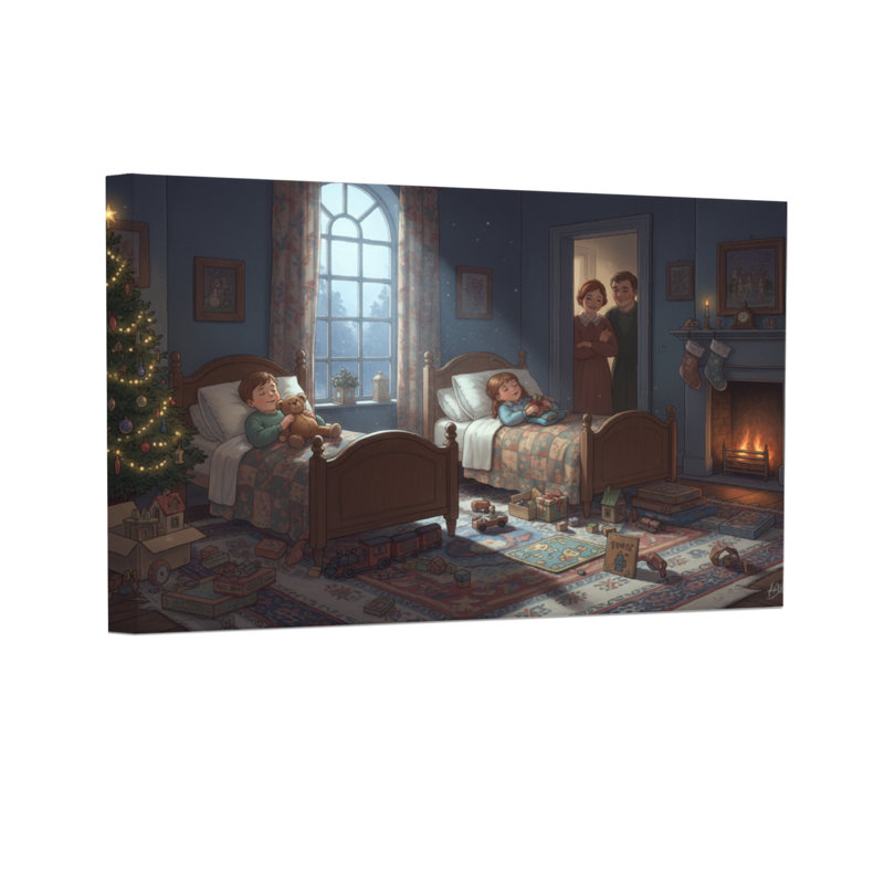Scène de chambre de Noël avec enfants et arbre