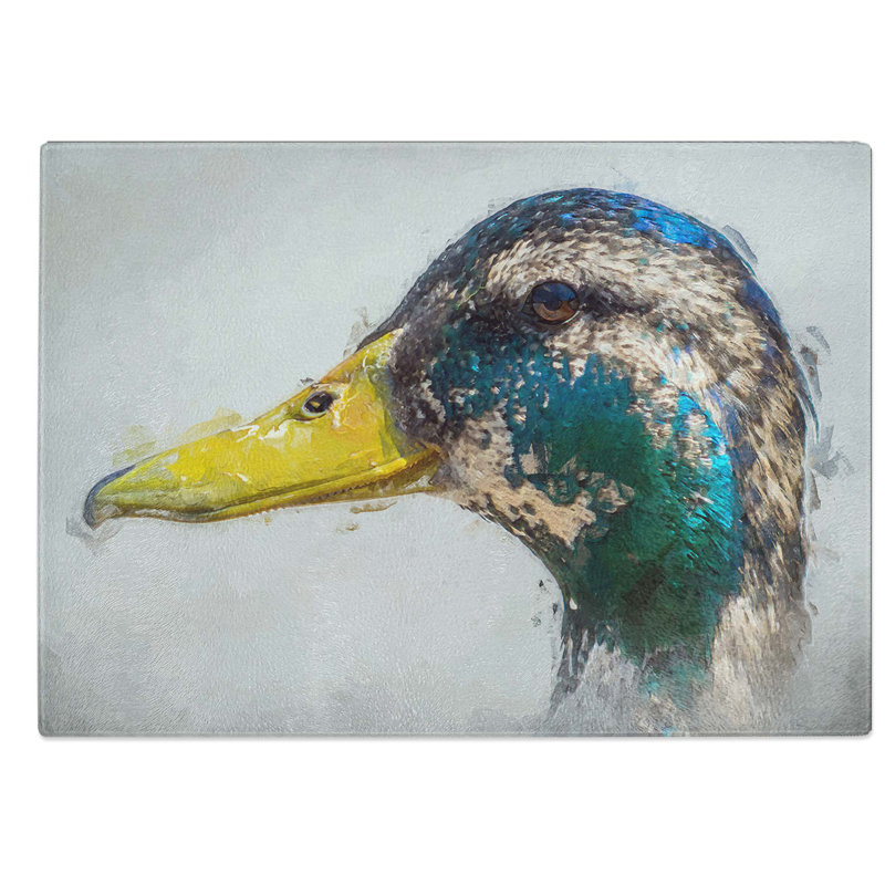 Glass Mallard Duck Moulting in Abstract Chopping Board, 39 cm W x 28.5 cm L
