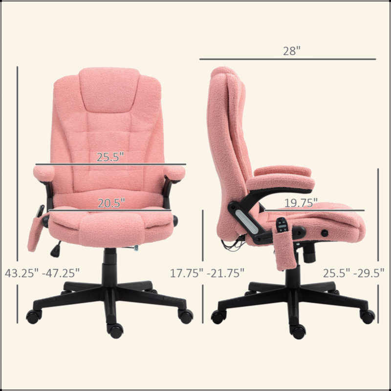 Fauteuil de bureau vibrant à haut dossier, fauteuil de bureau de direction avec chaleur, pour la maison et le bureau, Rose