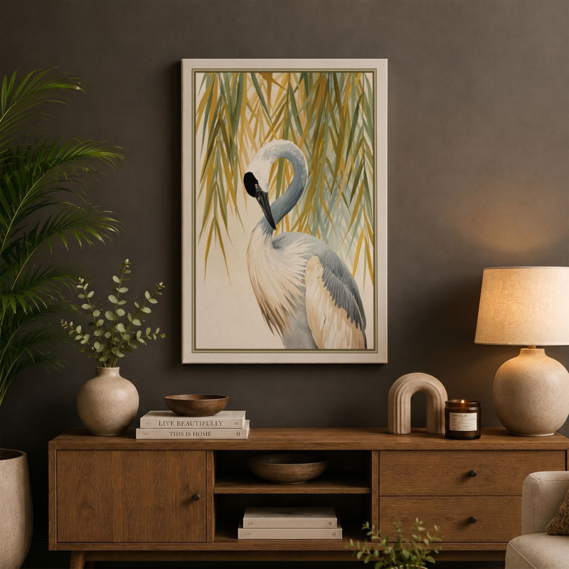 Heron in Profile Coastal - Wrapped Canvas, 18x12 - 45.7 x 30.5 cm, Ochre Border