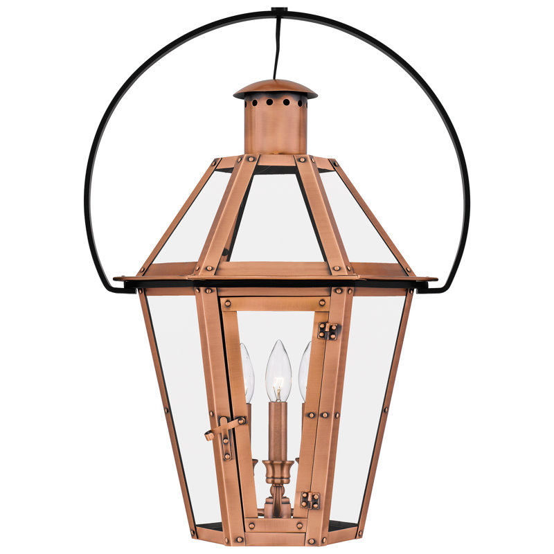 Burdett Aged Copper 3-Light Pendant with Clear Glass Panels