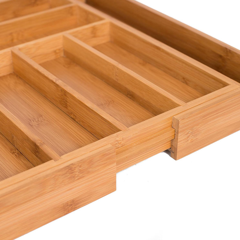 Organisateur de tiroir de cuisine extensible en bambou pour ustensiles, argenterie et plus