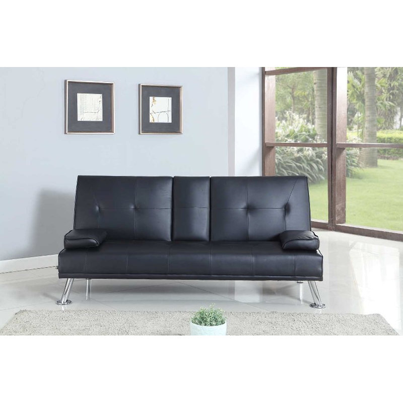 Comerford 3 Seater Faux Leather Sofa Bed, Black, 51cm H x 165cm W x 75cm D