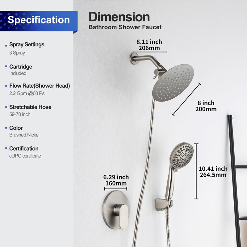 Shower Faucet with Rough in-Valve, Brushed Nickel