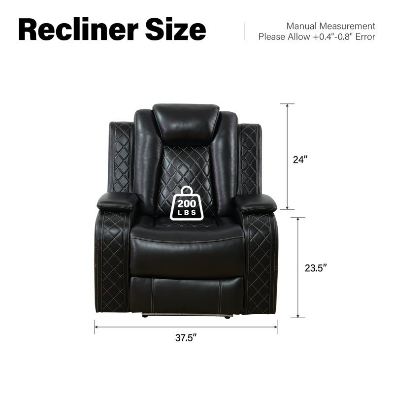 Power Recliner Sofa Chair W/ Storage and USB for Living Room,Leather, Black