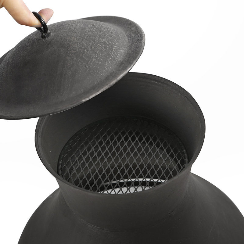 45" Cast Iron Smokeless Chiminea with Mesh Screen, Sliding Door & Rain Cap