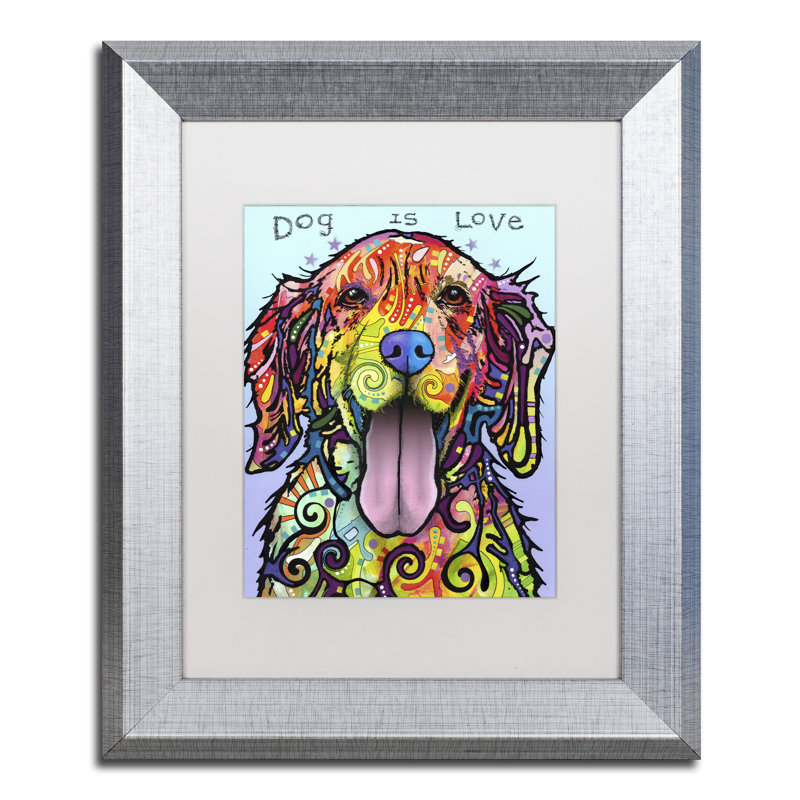 « dog is love » par dean russo, reproduction d’art encadrée, H 14 po x l 11 po x P 0,5 po, Blanc