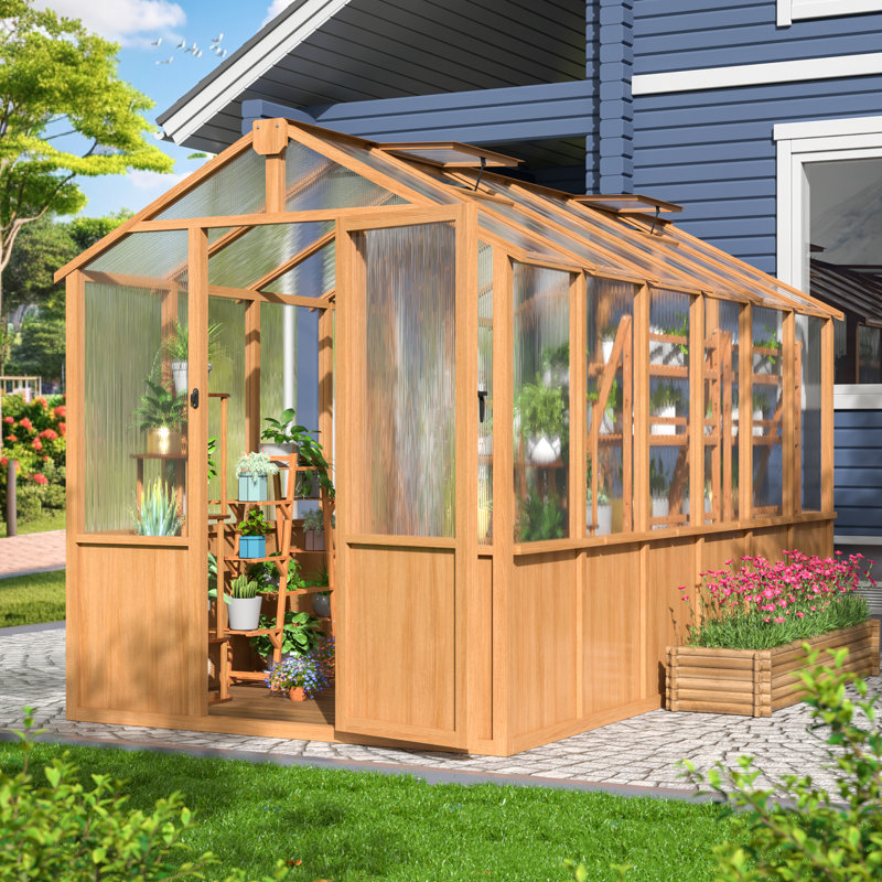 6 ft. W x 12 ft. D Greenhouse for Outdoors, Solid Wood Garden Greenhouse with Quick Assembly, 6x12 FT