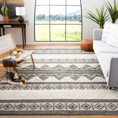 Tapis gris / beige en laine / coton tissé à la main Southwestern