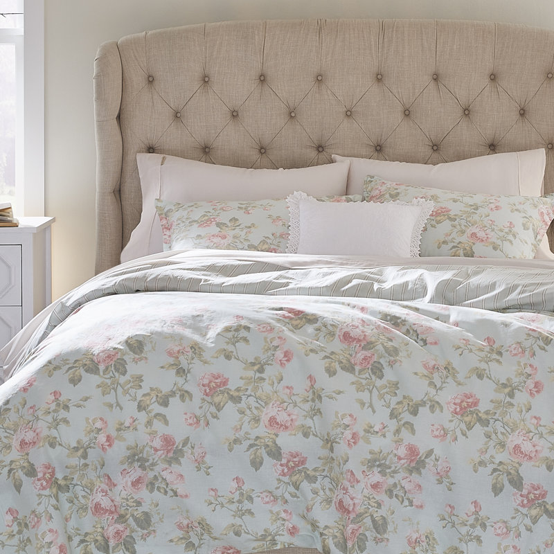 Madelynn Full/Queen Blue Cotton Floral Bedspread Cover Set