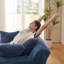 Chaise en velours côtelé bleu à assise simple sans assemblage, coussin à ressorts, ergonomique, idéale pour la détente dans le salon Chaise longue Haven, assemblage, peau douce, bureau ergonomique