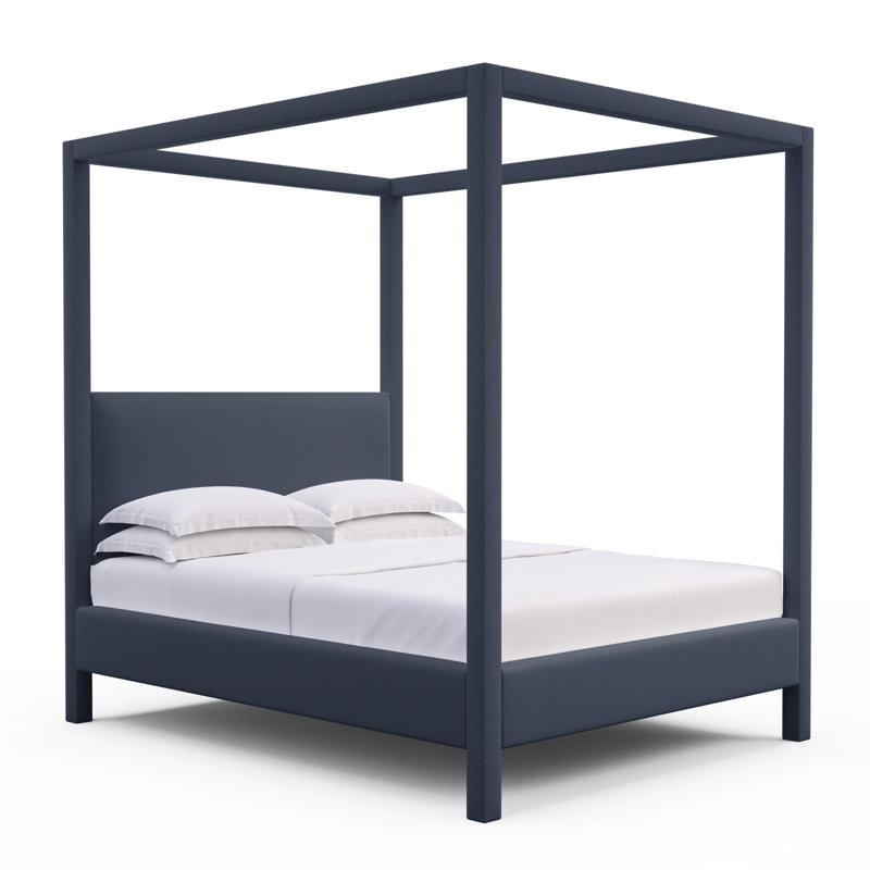 Lafayette Upholstered Bed, Twin, Box Weave Linen Blue Print